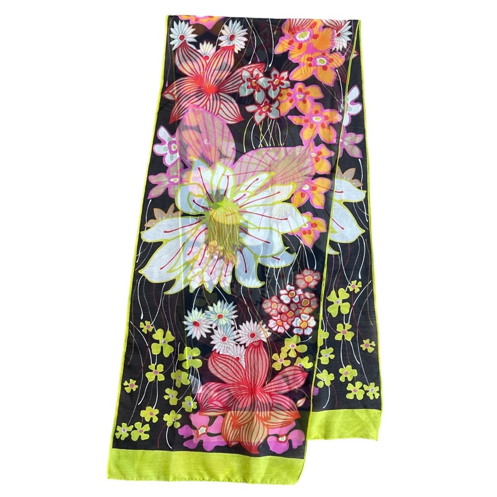 Vintage Floral Silk Long Scarf